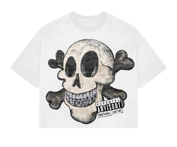 White "Pirate" Cropped Tee (White Skeleton Cartoon Tee)